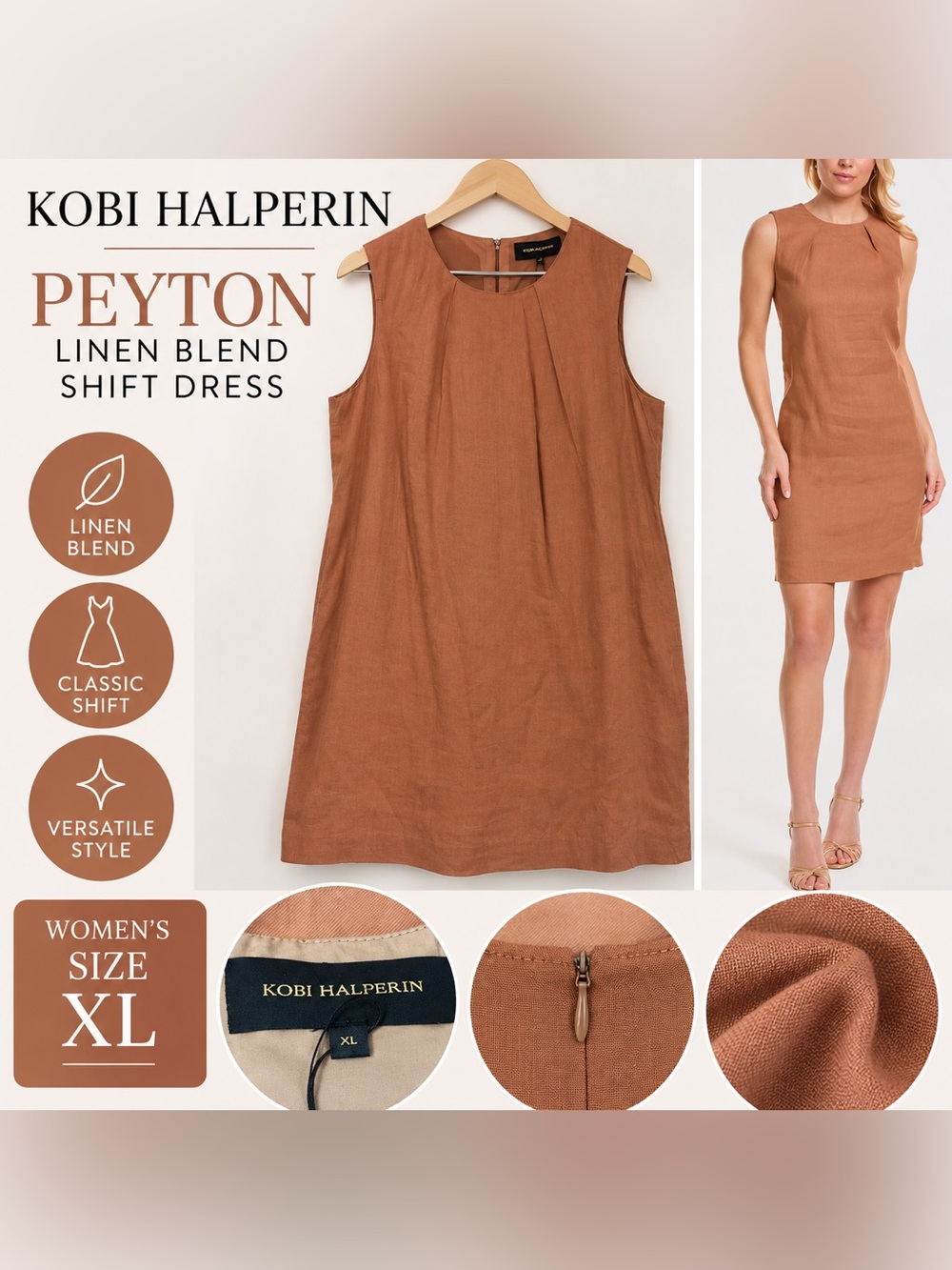 Kobi Halperin Peyton Linen Blend Shift Dress Terracotta Women’s XL NWT